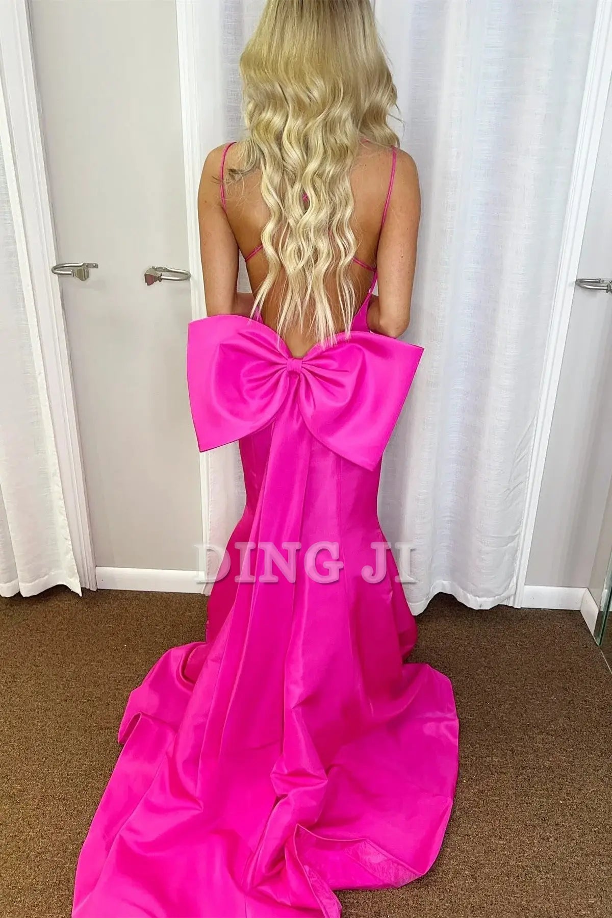 DingJiDress Evening Dress V-Neck Spaghetti Strap Bow-Back Trumpet Long Gown Backless Exquisite Formal Women's Dresses Wedding Guest Dresses