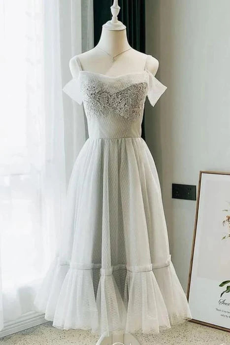 DingJiDress Short Prom Dress Elegant A Line Tea Length Off The Shoulder With Lace Appliques Best Selling Homecoming Dress