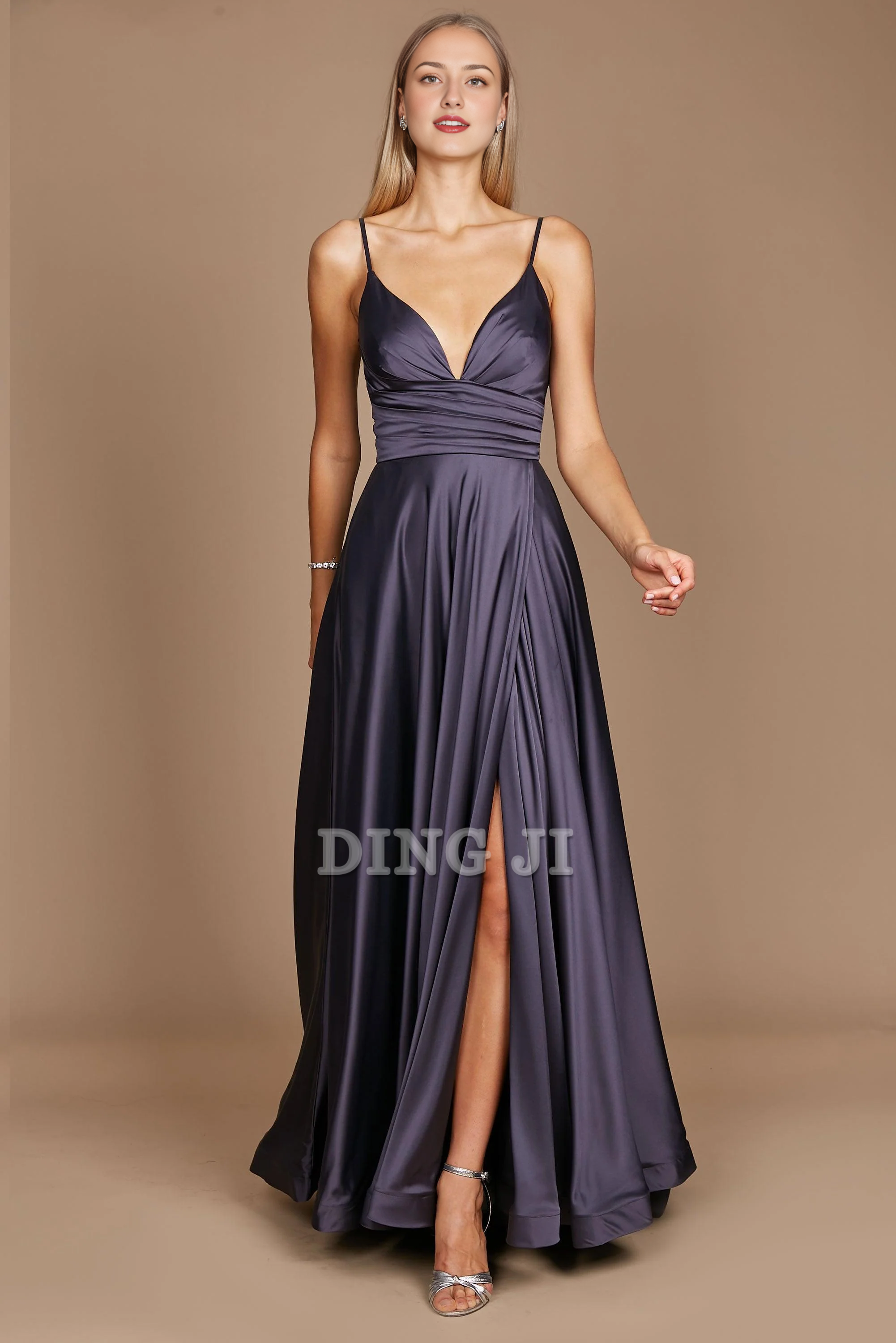 DingJiDress Bridesmaid Dresses High Quality Spaghetti Strap Deep V Neck Pleated Side Fork Exquisite Simple Dresses Wedding Guests Dresses