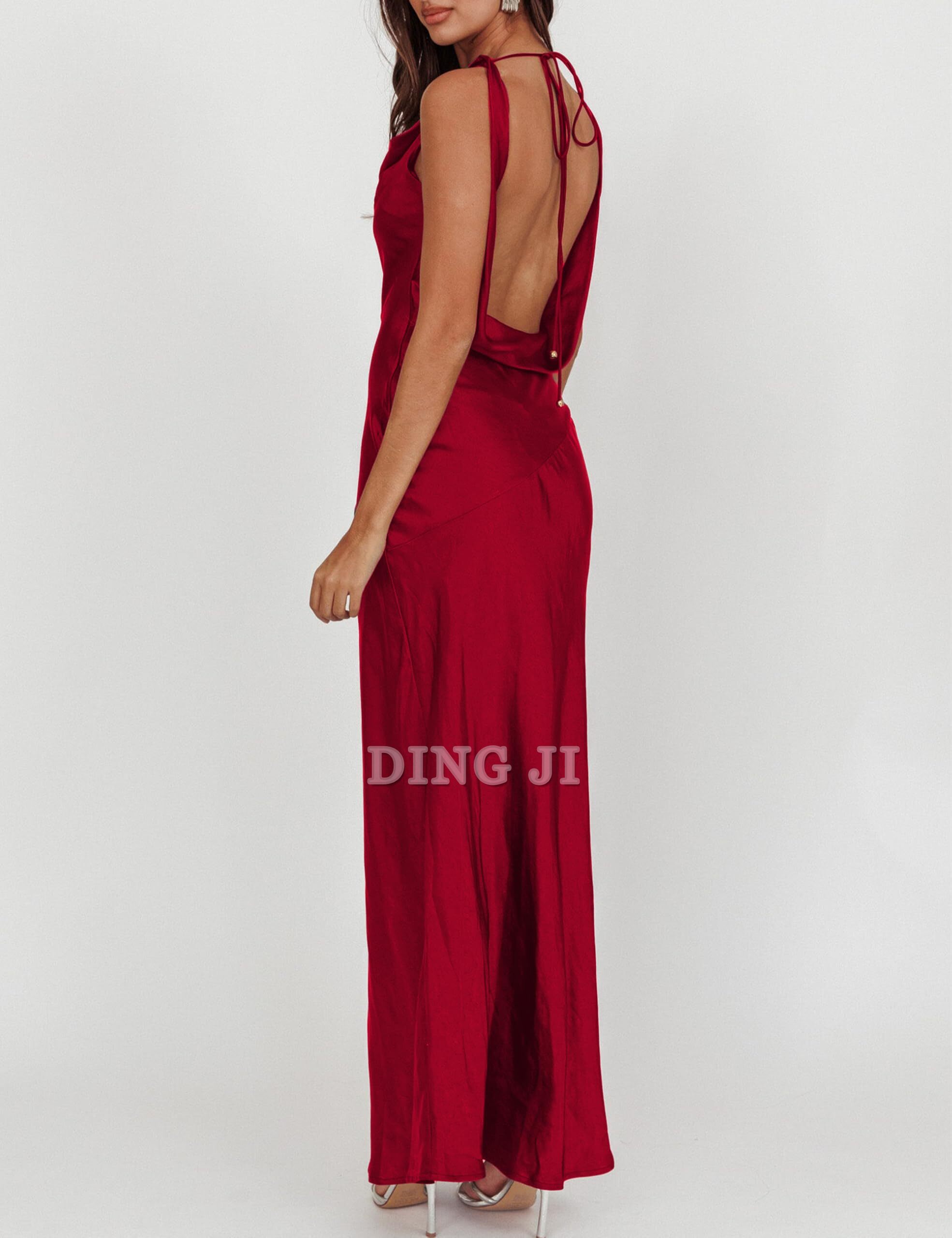 DingJiDress Bridesmaid Dresses Cowl Neck Sleeveless Backless Open Back Tie Back Formal Wear Dresses