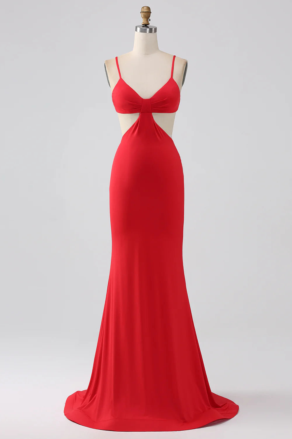 DingJiDress Spaghetti Straps Mermaid Backless Red Long Prom Dress