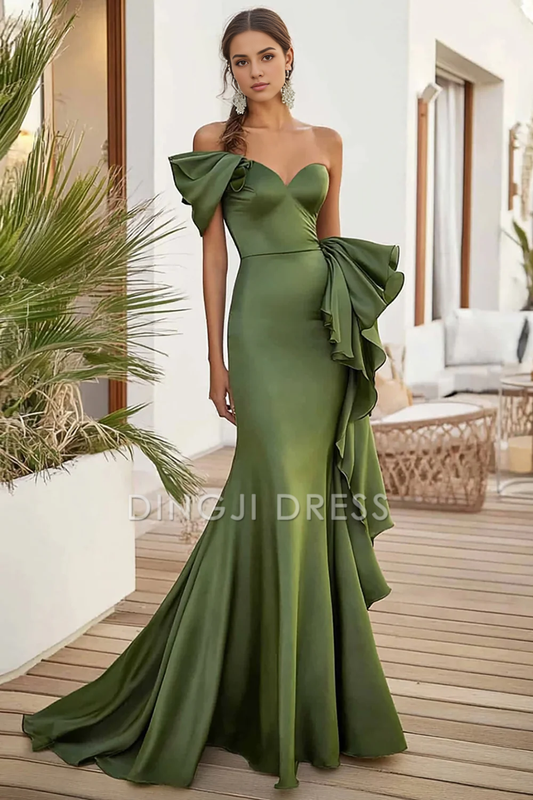 DingJiDress High Quality Dress Elegant Mermaid Satin Long Sweetheart With Ruffles Fashion Prom Dress