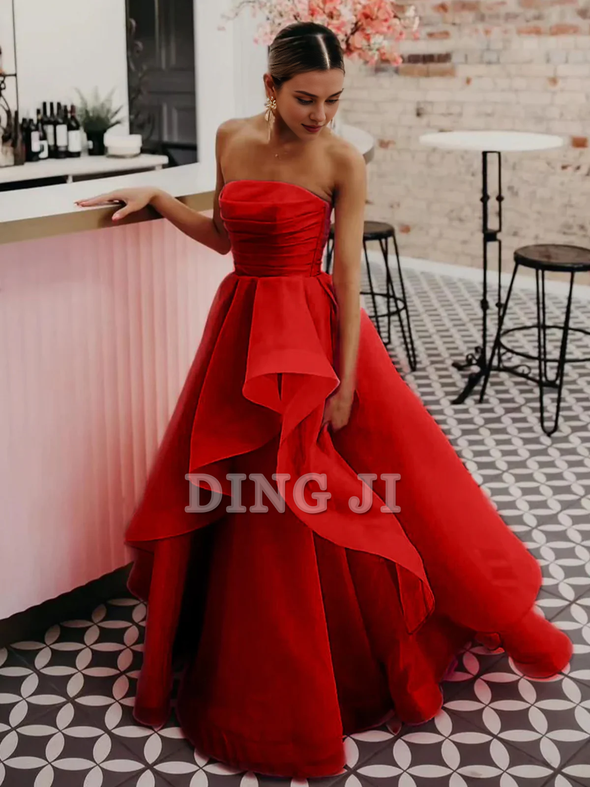 DingJiDress Evening Dress A Line Strapless Organza Irregular Tiers Prom Dress Fantastic Gorgeous Formal Women's Dresses Wedding Guest Dresses