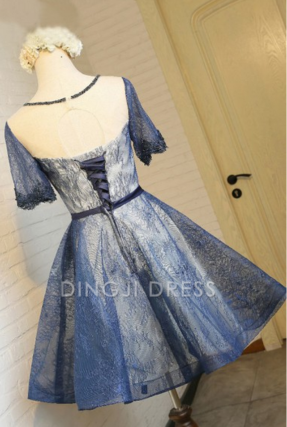 DingJiDress Short Prom Dress A-Line Crew Short Sleeves Lace Fashion Graduation Dress Retro Best Selling Homecoming Dress