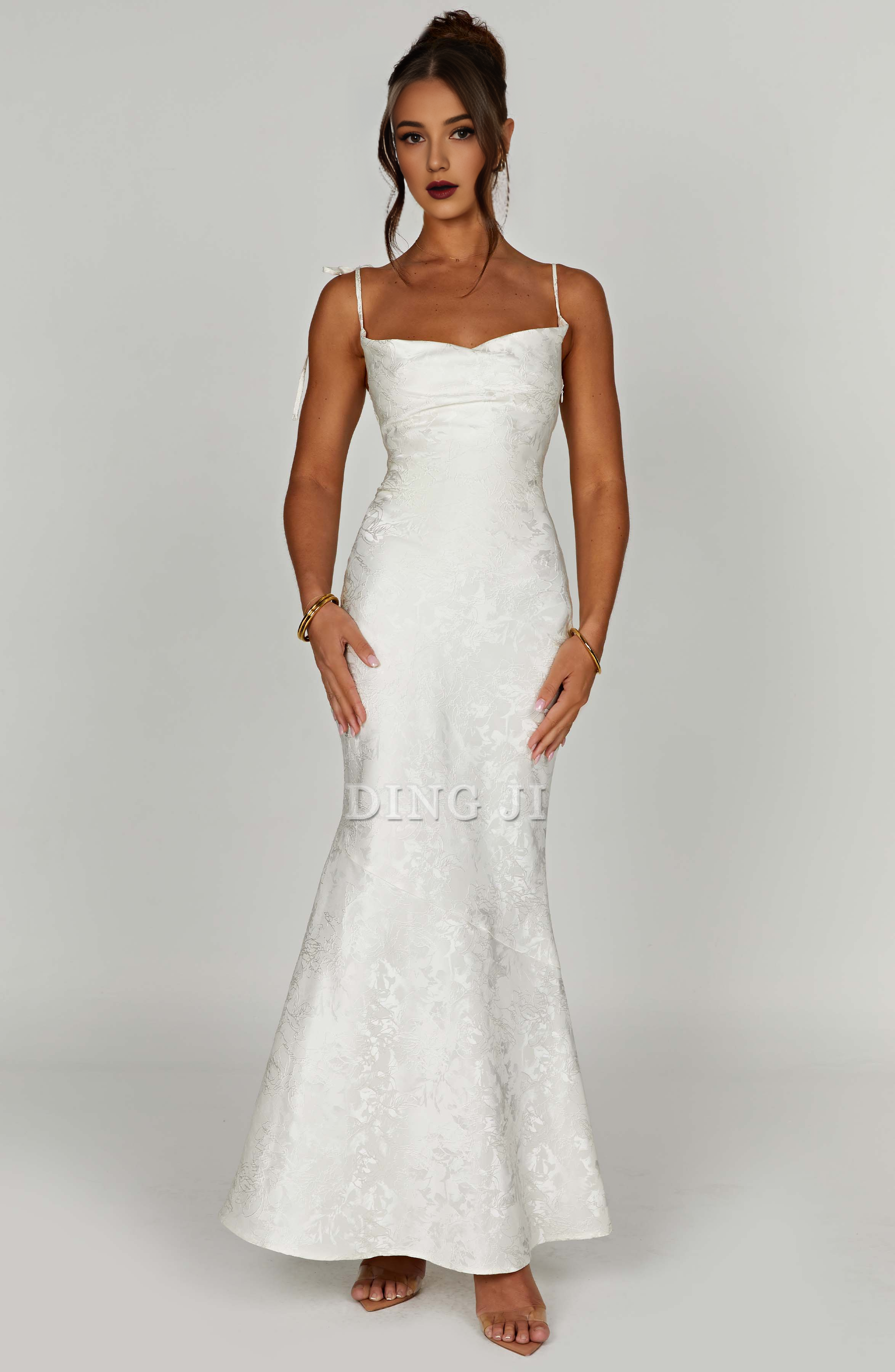 DingJiDress Prom Dresses Cowl Neck Jacquard Lace up Elegant Dresses High Quality Dress Formal Wear Dresses Wedding Guests Dresses