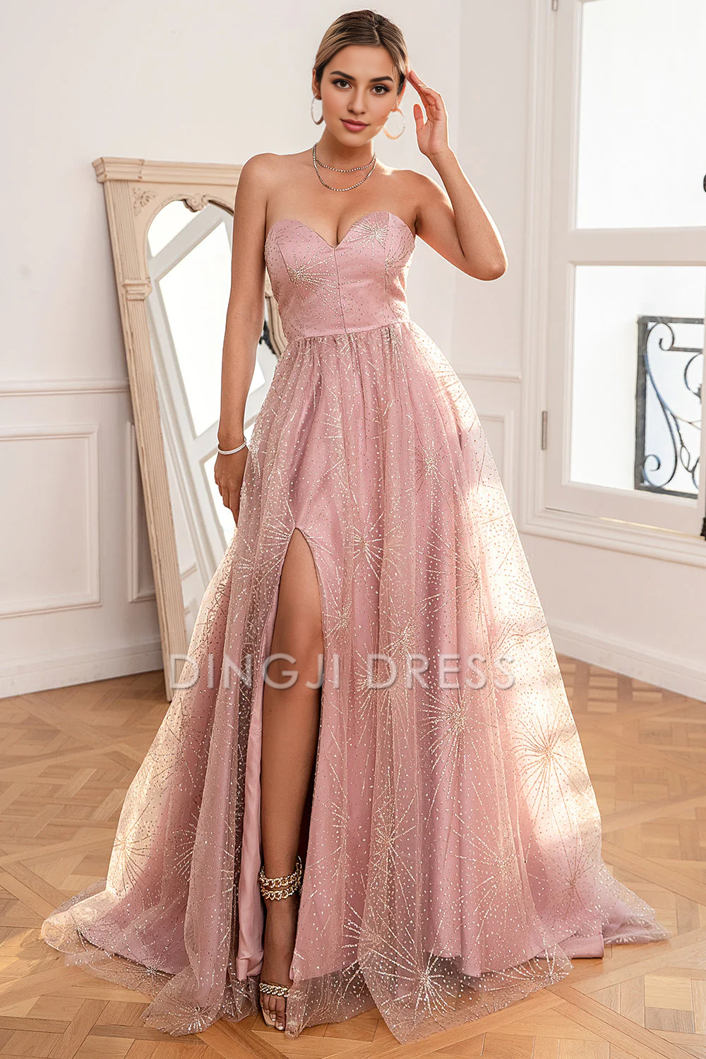 DingJiDress High Quality Dress Evening Dress Glitter A Line Off Shoulder Sweetheart Backless Side Fork Long Prom Dress