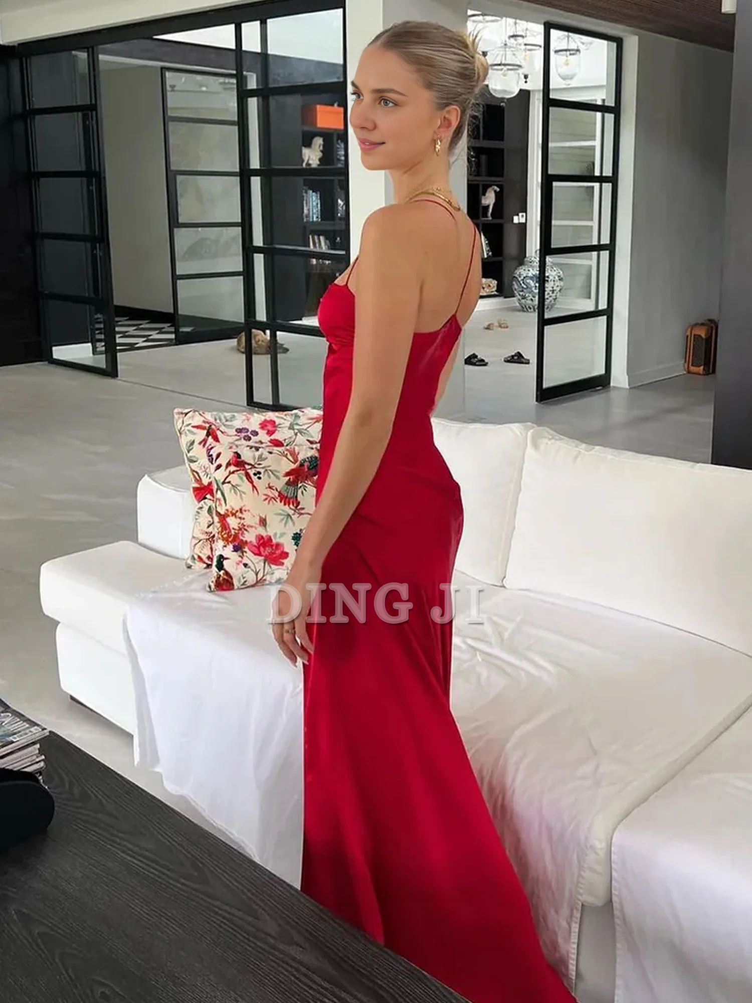 DingJiDress Evening Dress Spaghetti Straps Sheath Long Prom Dresses Side Fork Elegant Simple Formal Women's Dresses Wedding Guest Dresses