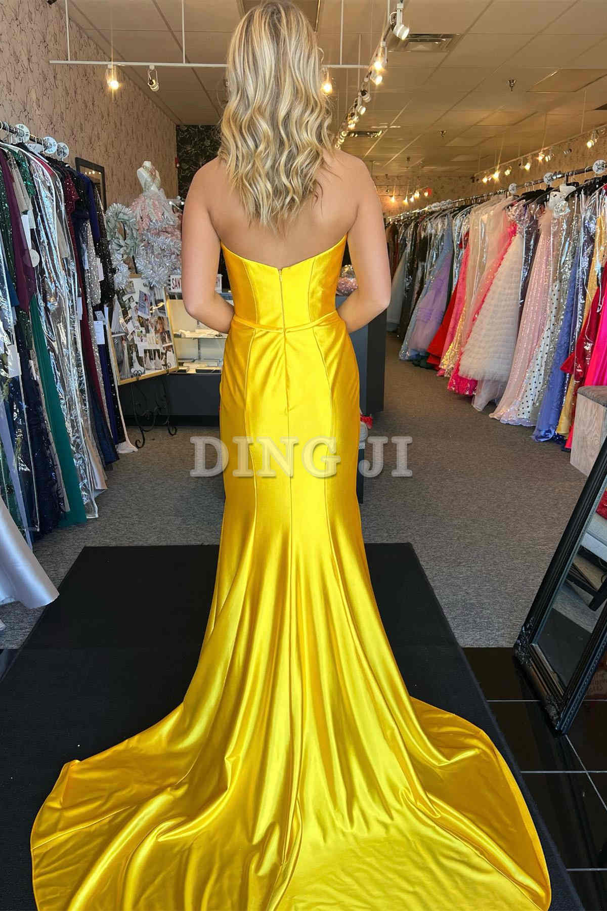 DingJiDress Evening Dress Strapless Bow Mermaid Cultivate oneself Sweep Train Prom Dress Charming Formal Wear Dresses Wedding Guest Dresses