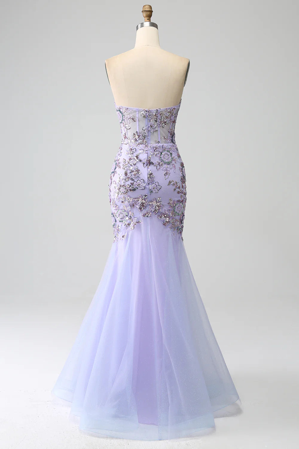 DingJiDress Mermaid Strapless Lavender Corset Prom Dress with Beading