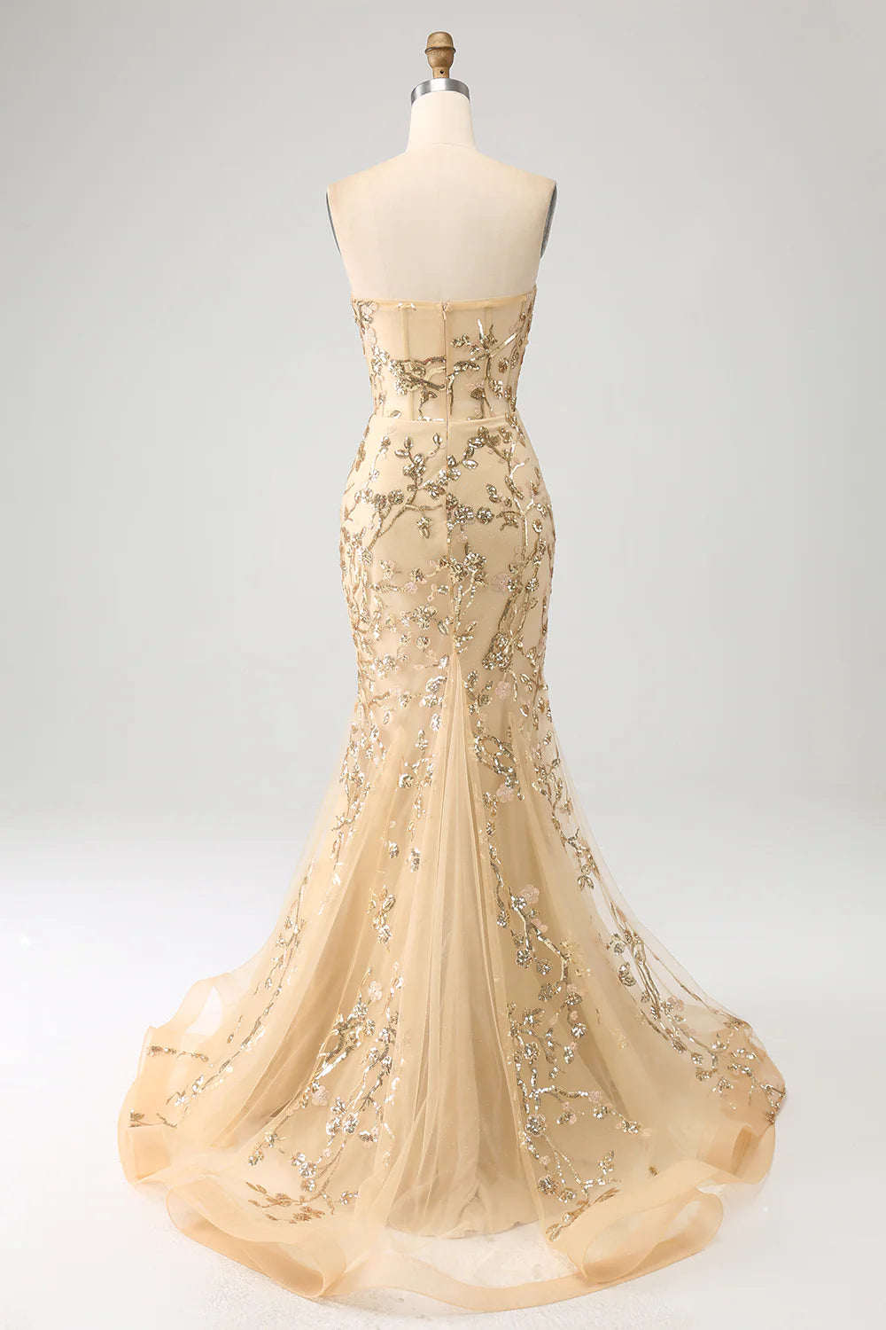 DingJiDress Mermaid Champagne Sparkly Corset Prom Dress