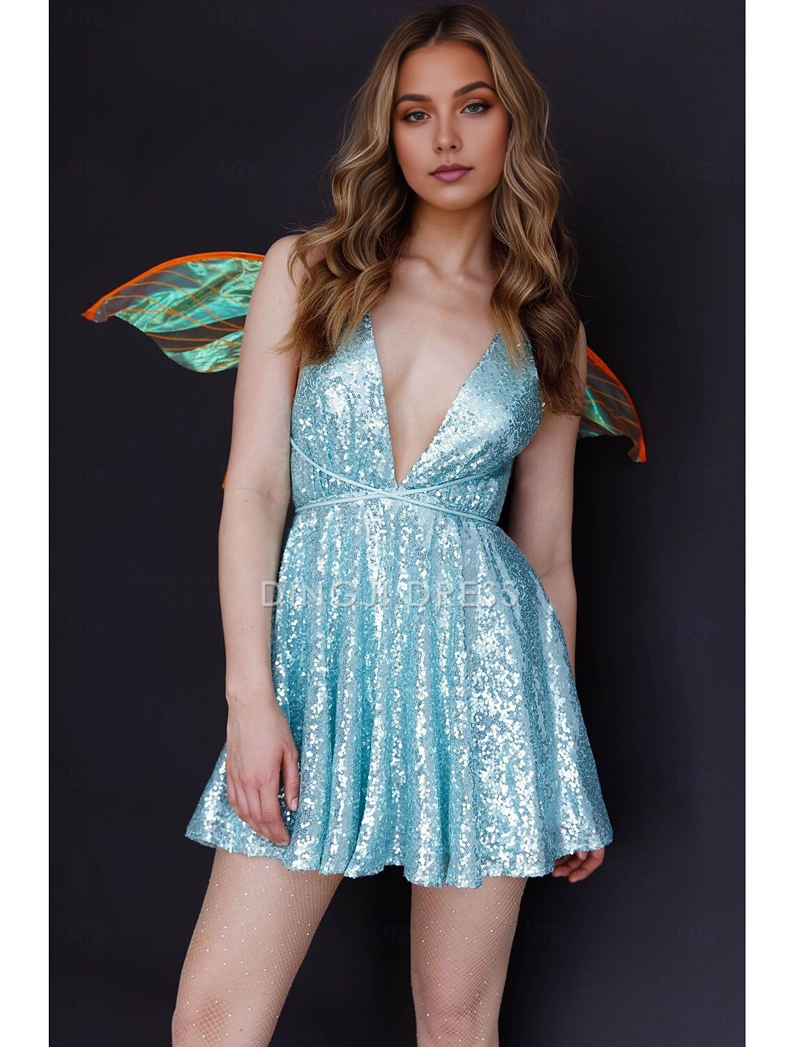 DingJiDress Hot Sale Short Prom Dress Sexy A Line Deep V Neck Backless Cocktail Dresses Carnival Sleeveless Sequined with Pleats Charming Sparkle New Homecoming Dress