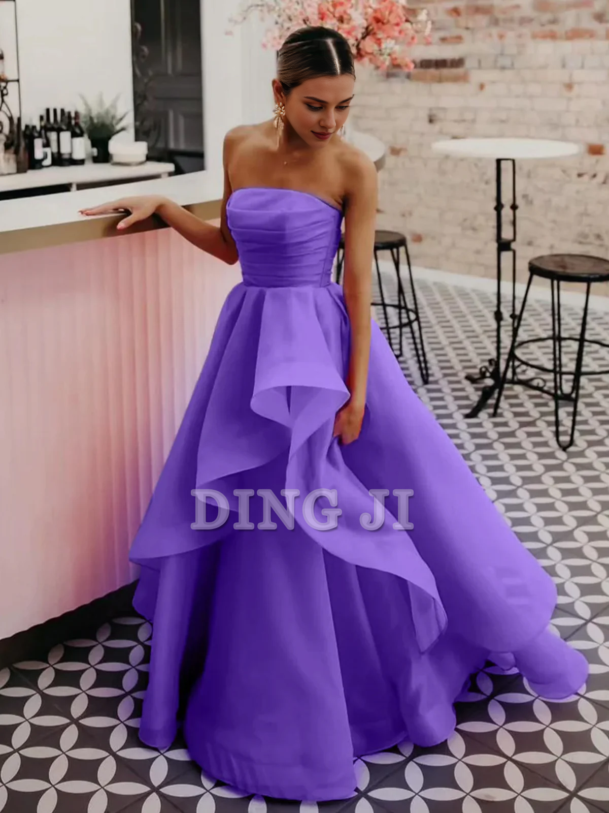 DingJiDress Evening Dress A Line Strapless Organza Irregular Tiers Prom Dress Fantastic Gorgeous Formal Women's Dresses Wedding Guest Dresses