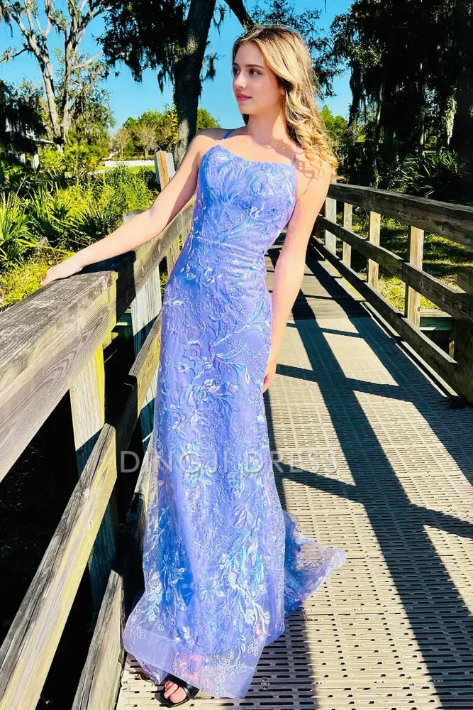 DingJiDress Formal Dress Mermaid Spaghetti Strap Sleeveless Backless Lace Up Sparkly Appliques Party Prom Dress