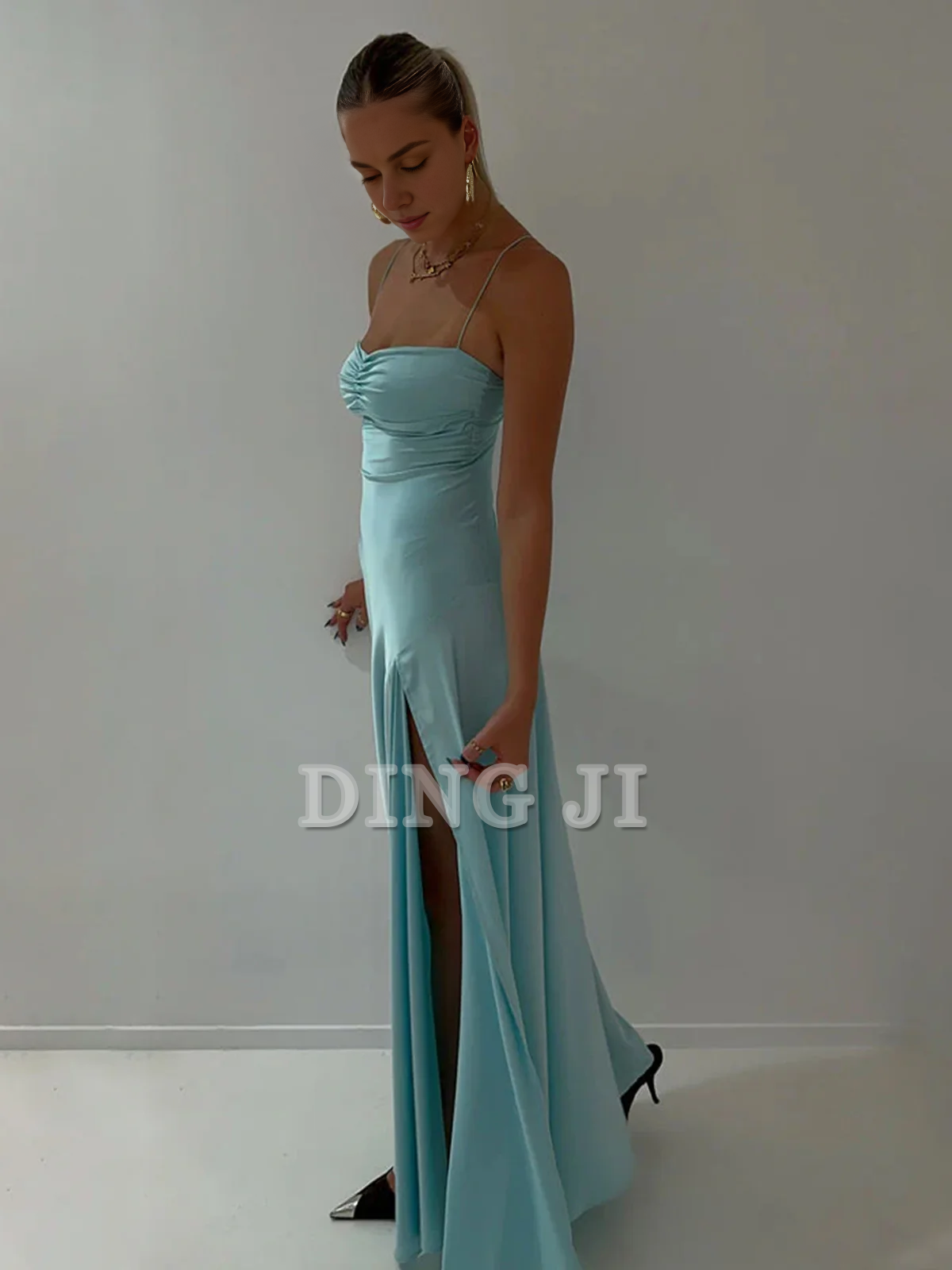 DingJiDress Evening Dress Spaghetti Straps Sheath Long Prom Dresses Side Fork Elegant Simple Formal Women's Dresses Wedding Guest Dresses