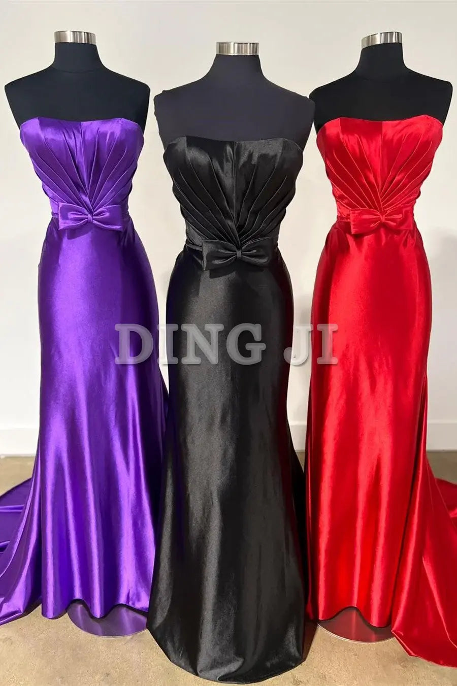 DingJiDress Evening Dress Strapless Bow Mermaid Cultivate oneself Sweep Train Prom Dress Charming Formal Wear Dresses Wedding Guest Dresses