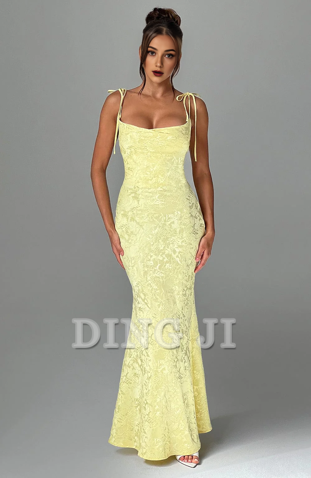 DingJiDress Prom Dresses Cowl Neck Jacquard Lace up Elegant Dresses High Quality Dress Formal Wear Dresses Wedding Guests Dresses