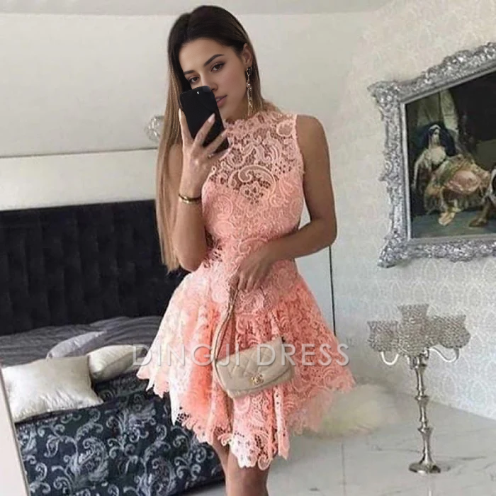 DingJiDress Short Prom Dress A-Line Sleeveless Lace Cocktail Dress Retro Sexy Best Selling Homecoming Dress