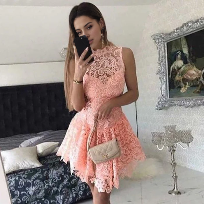 DingJiDress Short Prom Dress A-Line Sleeveless Lace Cocktail Dress Retro Sexy Best Selling Homecoming Dress