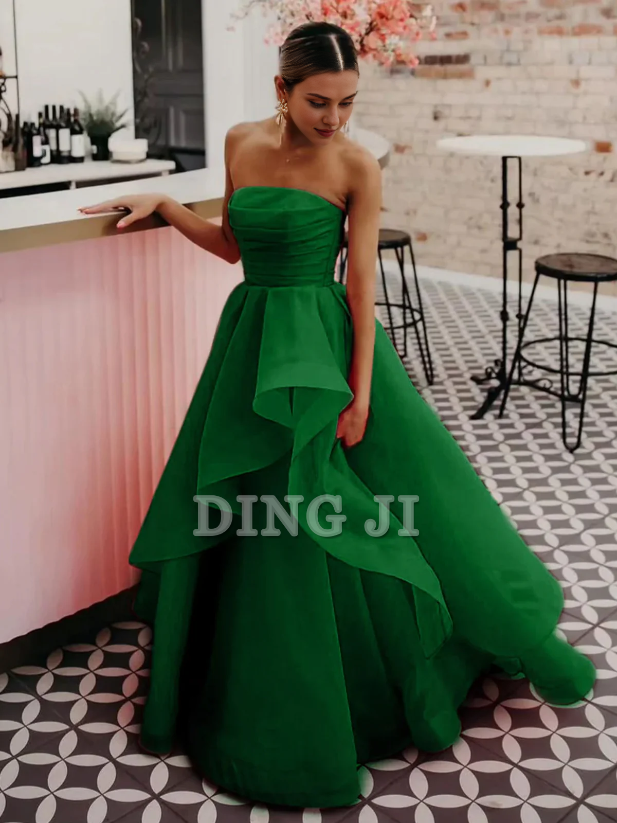 DingJiDress Evening Dress A Line Strapless Organza Irregular Tiers Prom Dress Fantastic Gorgeous Formal Women's Dresses Wedding Guest Dresses