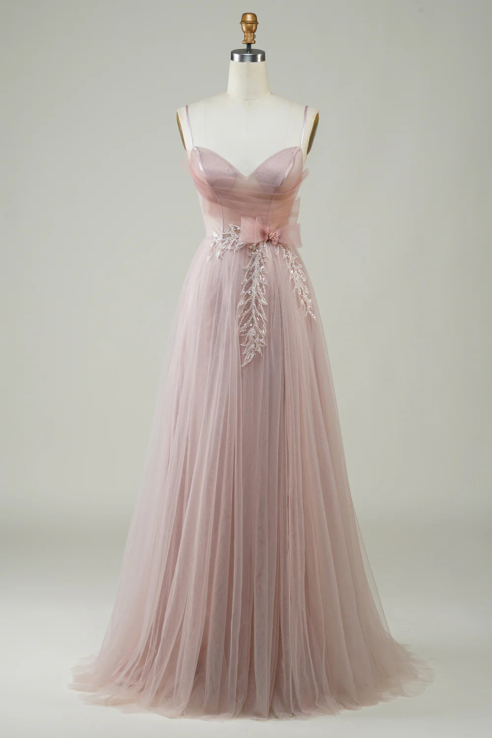 DingJiDress Blush A-Line Corset Long Tulle Prom Dress with Appliques