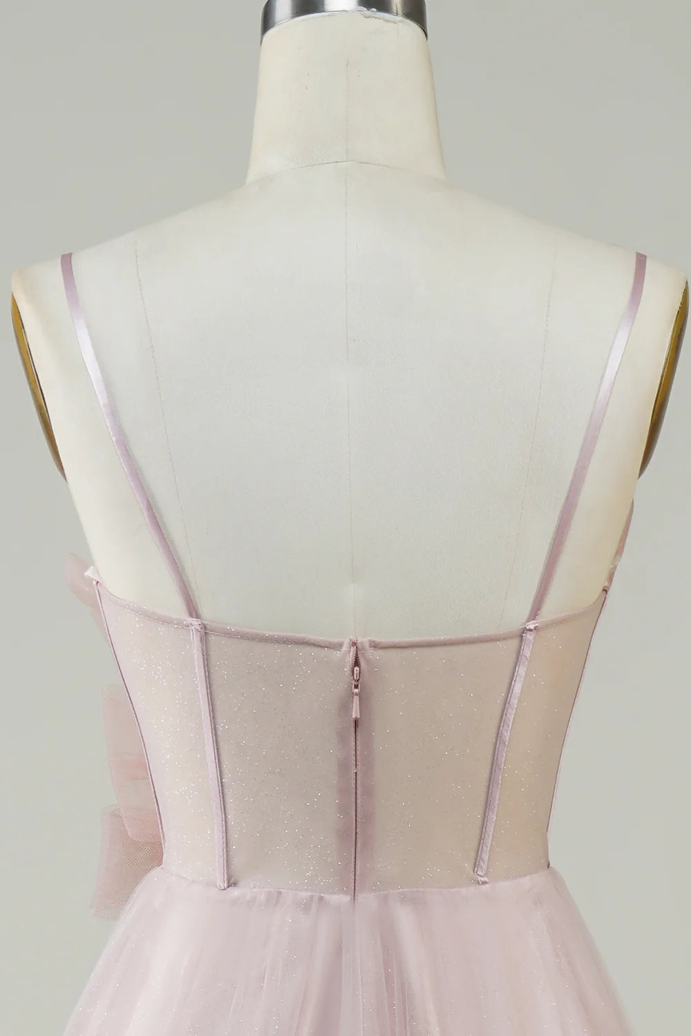 DingJiDress Blush A-Line Corset Long Tulle Prom Dress with Appliques