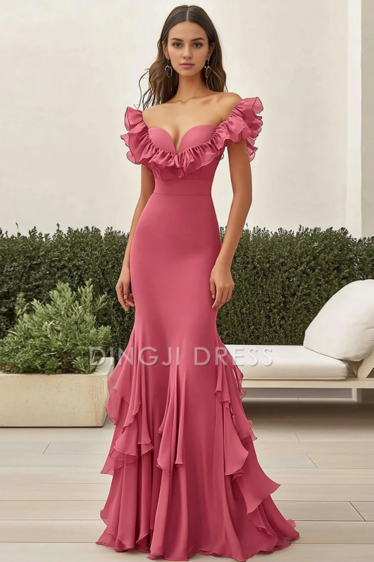 DingJiDress High Quality Dress Exquisite Mermaid Sweetheart Long With Ruffles Unique Prom Dress