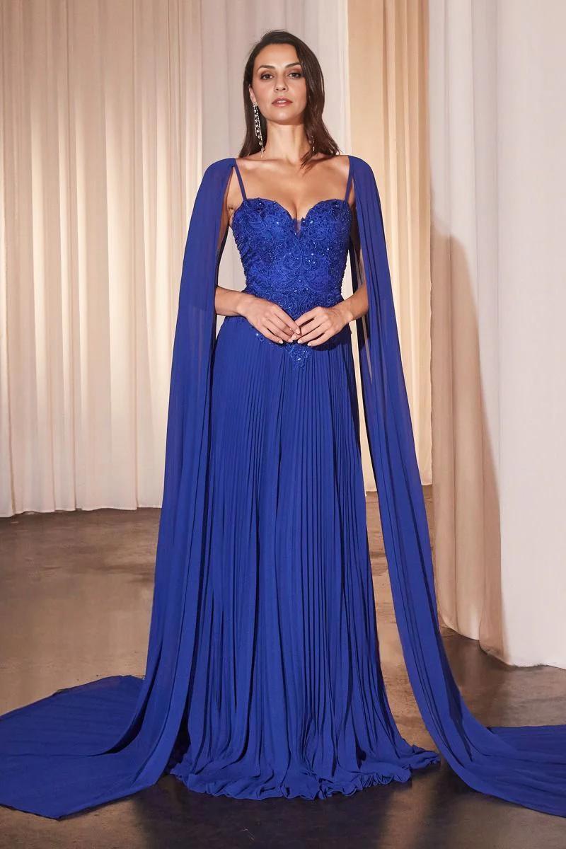 DingJiDress Evening Dress Pleated A Line Spaghetti Strap Lace Bodice Sweetheart Cape Sleeves Fashion Mother Of The Bride Dress