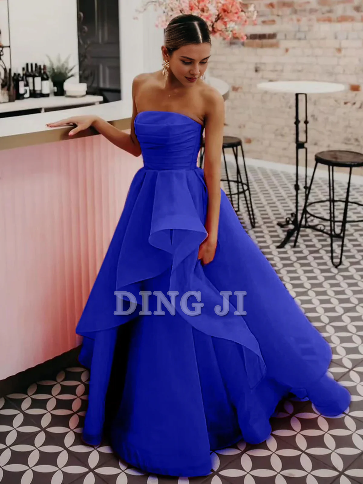 DingJiDress Evening Dress A Line Strapless Organza Irregular Tiers Prom Dress Fantastic Gorgeous Formal Women's Dresses Wedding Guest Dresses