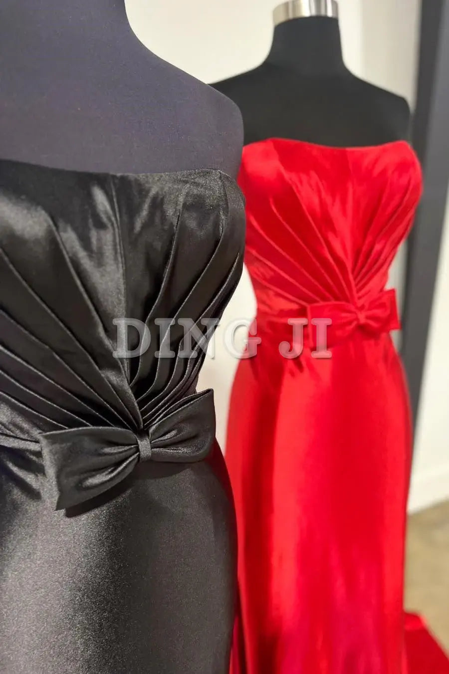 DingJiDress Evening Dress Strapless Bow Mermaid Cultivate oneself Sweep Train Prom Dress Charming Formal Wear Dresses Wedding Guest Dresses