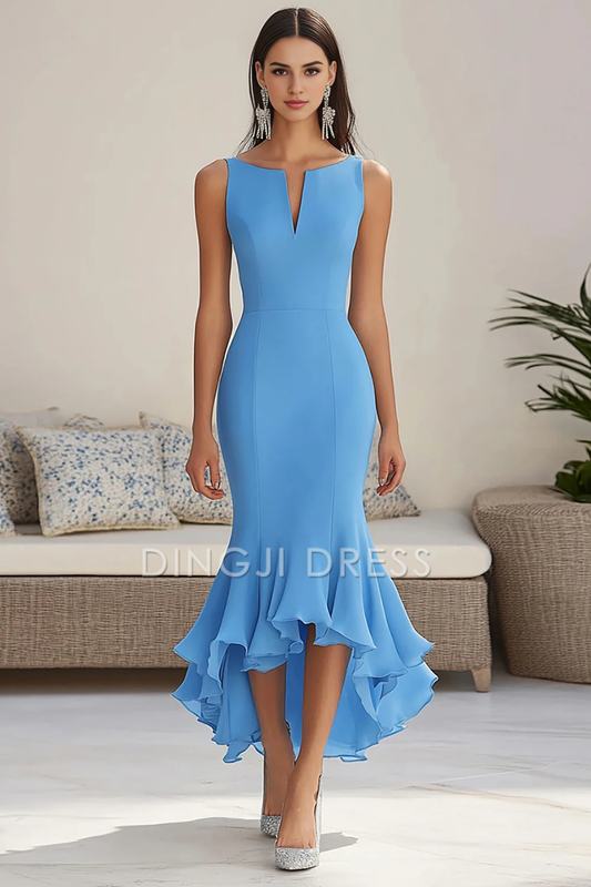 DingJiDress High Quality Dress Mermaid Chiffon Sleeveless High-Low Ruched Elegant Simple Prom Dress