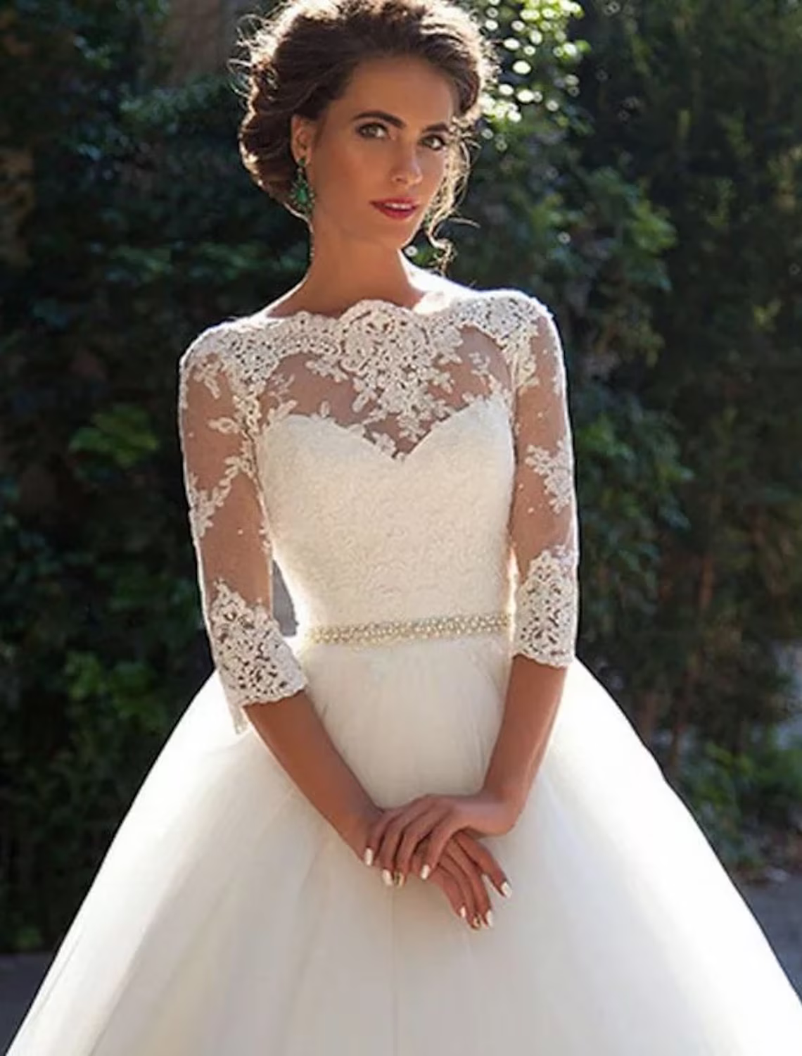 Engagement Formal Wedding Dresses Ball Gown Half Sleeve Lace With Appliques