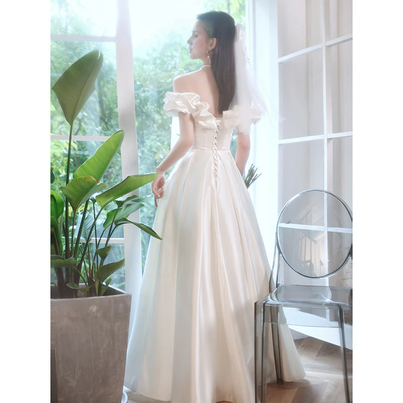 DingJiDress Formal Women's Dresses A Line Off Shoulder Satin Gorgeous Wedding Dress