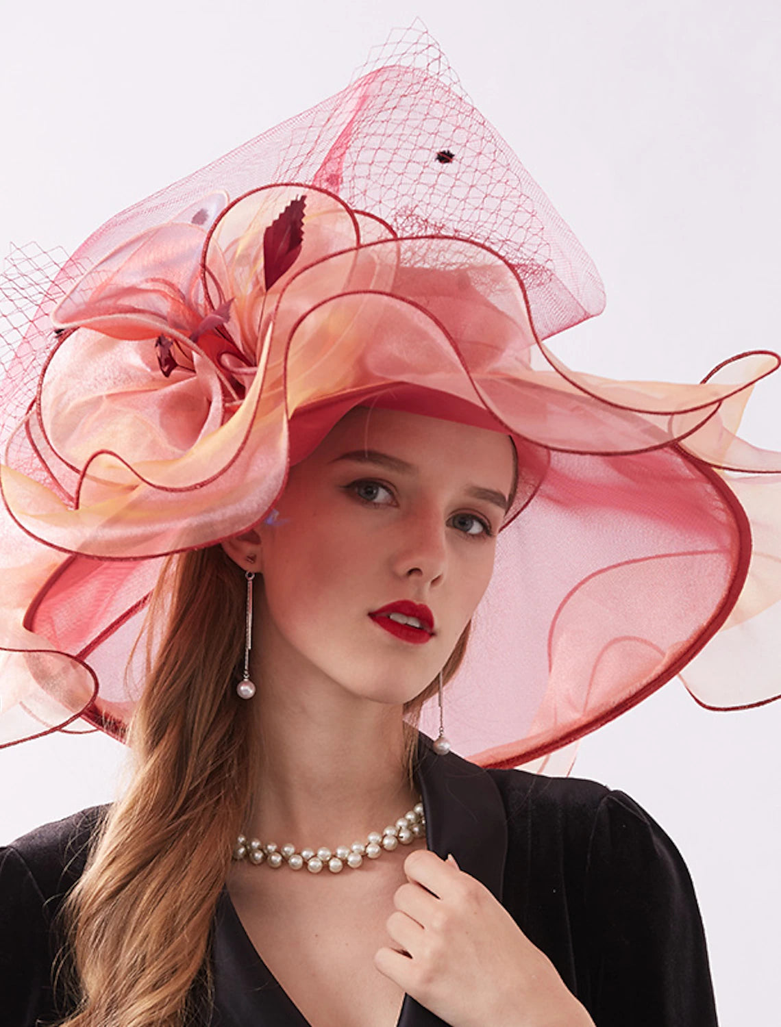 DingJiDress Derby Hats for Women Wide Brim Cloche Kentucky Fascinator Hats for Ladies Organza Tea Party Bridal Church Hats