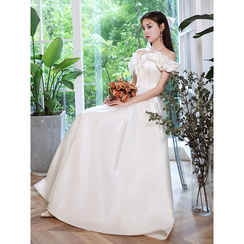 DingJiDress Formal Women's Dresses A Line Off Shoulder Satin Gorgeous Wedding Dress