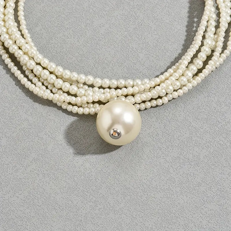 DingJi 1pc Big Faux Pearl Decor Faux-Pearl Necklace, Elegant Style Imitation Pearl Necklace, Evening Clavicle Chain Jewelry