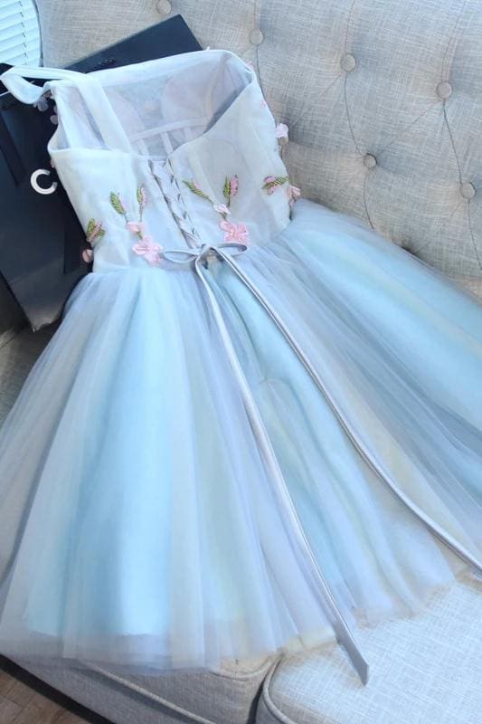DingJiDress Short Prom Dress A Line One Shoulder Juniors Tulle Cute Graduation Dress With Flower Fashion Homecoming Dress