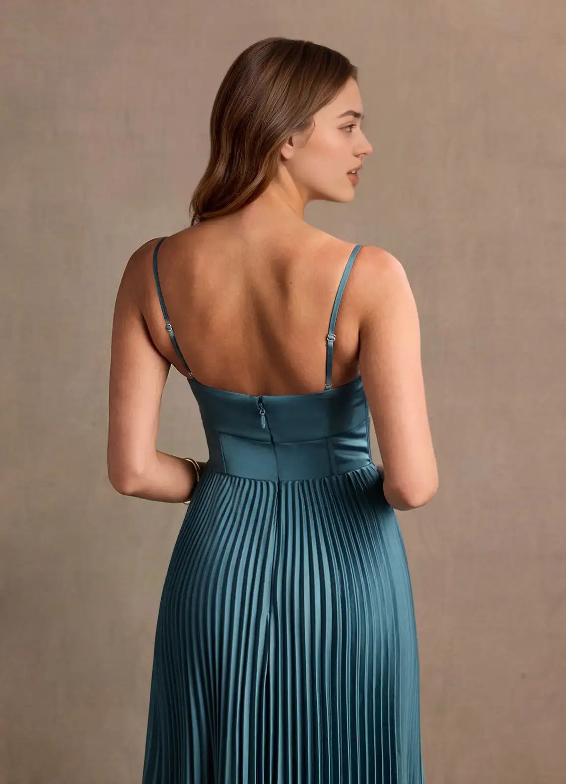 Elegant Blue A Line Spaghetti Strap Sweetheart Neckline Twisted Corset Pleated Dress Side Fork Backless Fashion Formal Dresses Affordable Prom Dress