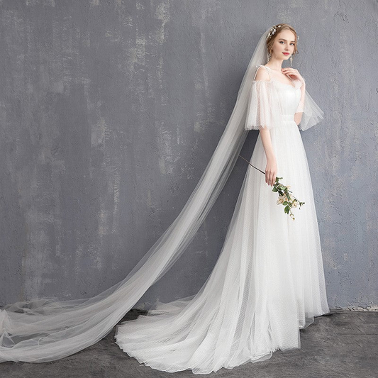 DingJiDress Formal Women's Dresses A Line Sweetheart Tulle Spaghetti Strap Long Wedding Dress