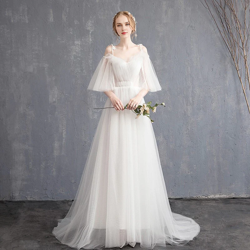 DingJiDress Formal Women's Dresses A Line Sweetheart Tulle Spaghetti Strap Long Wedding Dress