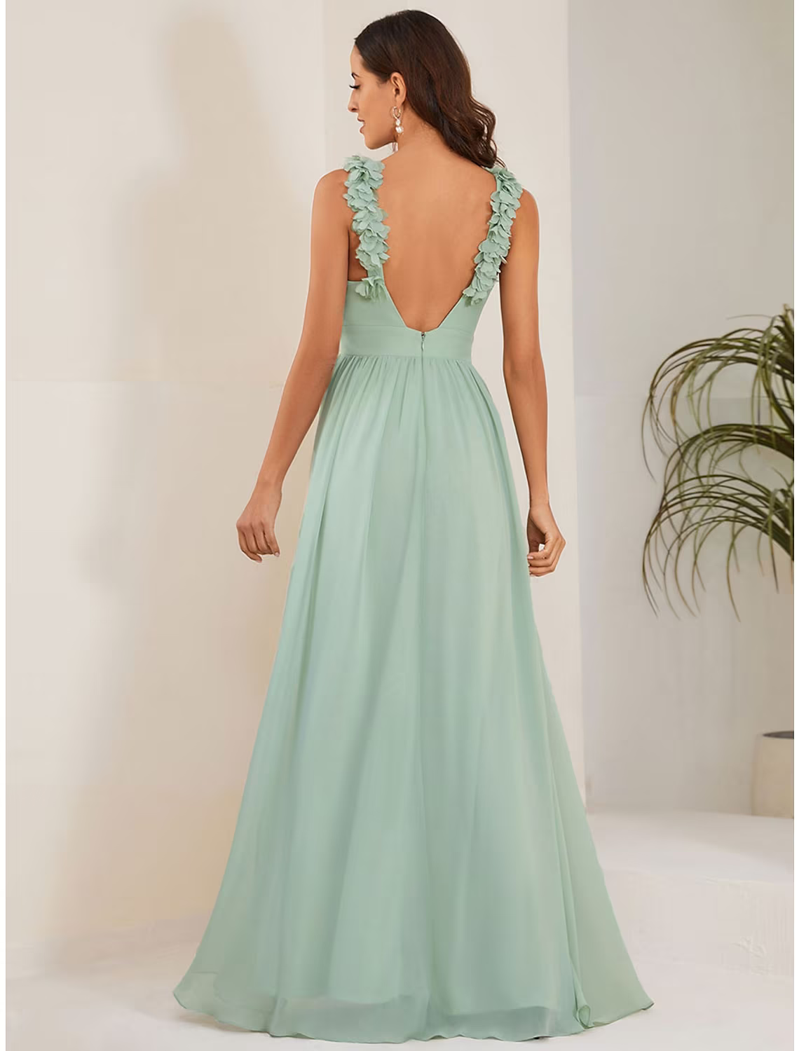 A-Line Wedding Guest Dresses Elegant Dress Formal Floor Length Sleeveless Jewel Neck Chiffon with Pleats Flower