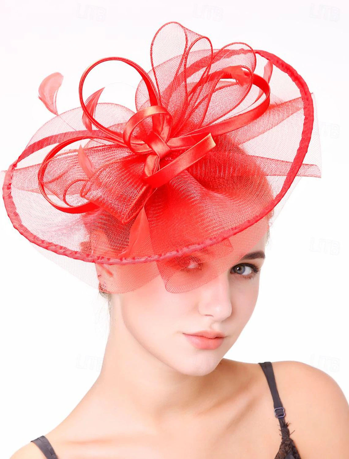 DingJiDress Fascinators Hats Headwear Hat Veil Hat Horse Race Cocktail Elegant Retro With Feather Pure Color Headpiece Headwear