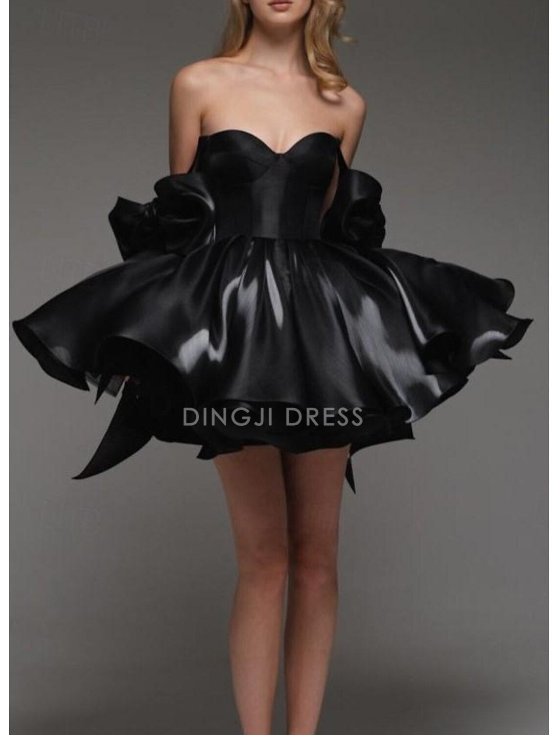 DingJiDress Hot Sale Short Prom Dress A-Line Corsets Dress Holiday Graduation Sleeveless Off Shoulder Satin with Bow(s) Cute New Homecoming Dress