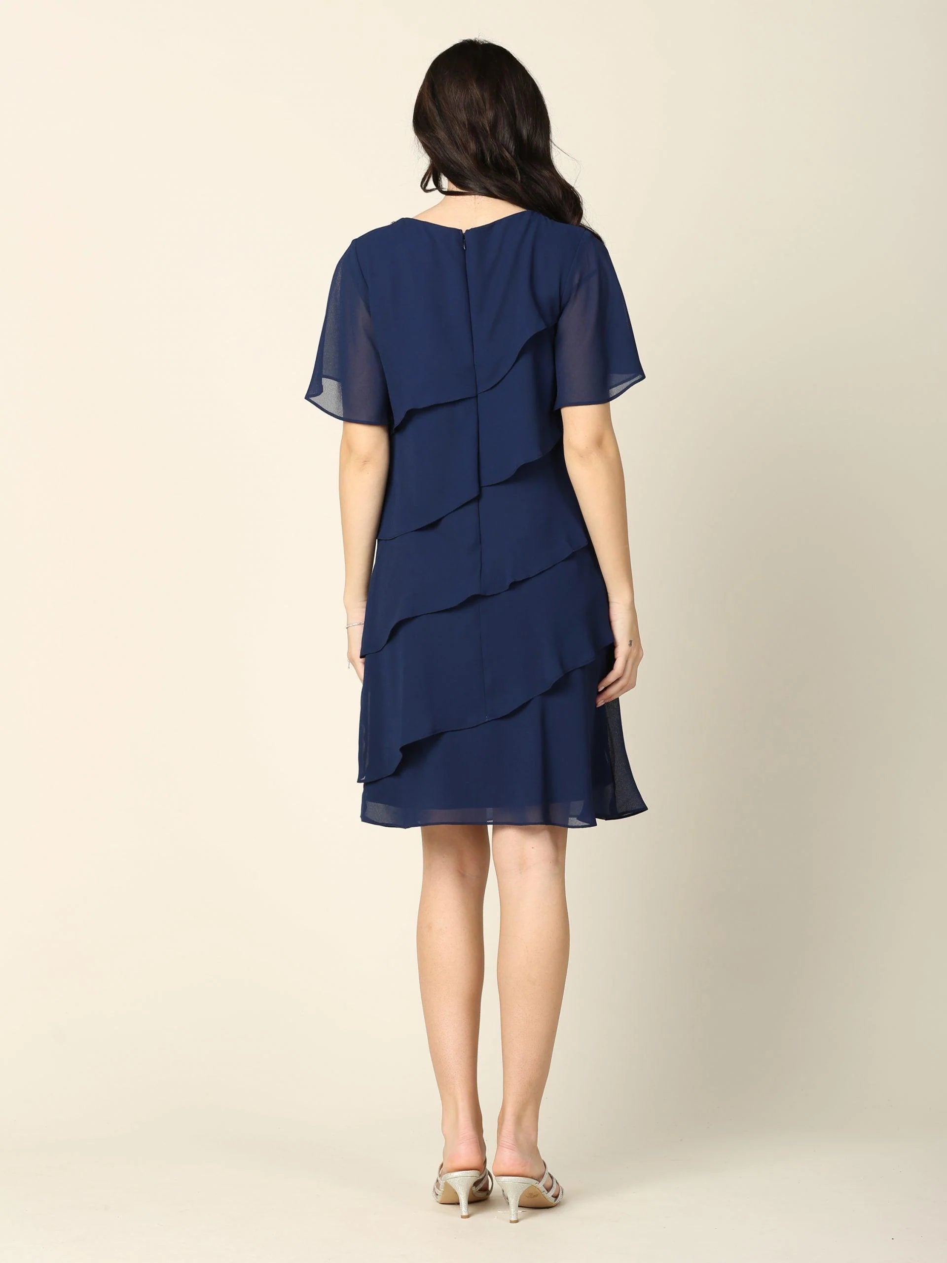 DingJiDress Evening Dress Round Neck Tiers Beautiful Knee-Length Mother Of The Bride Dress