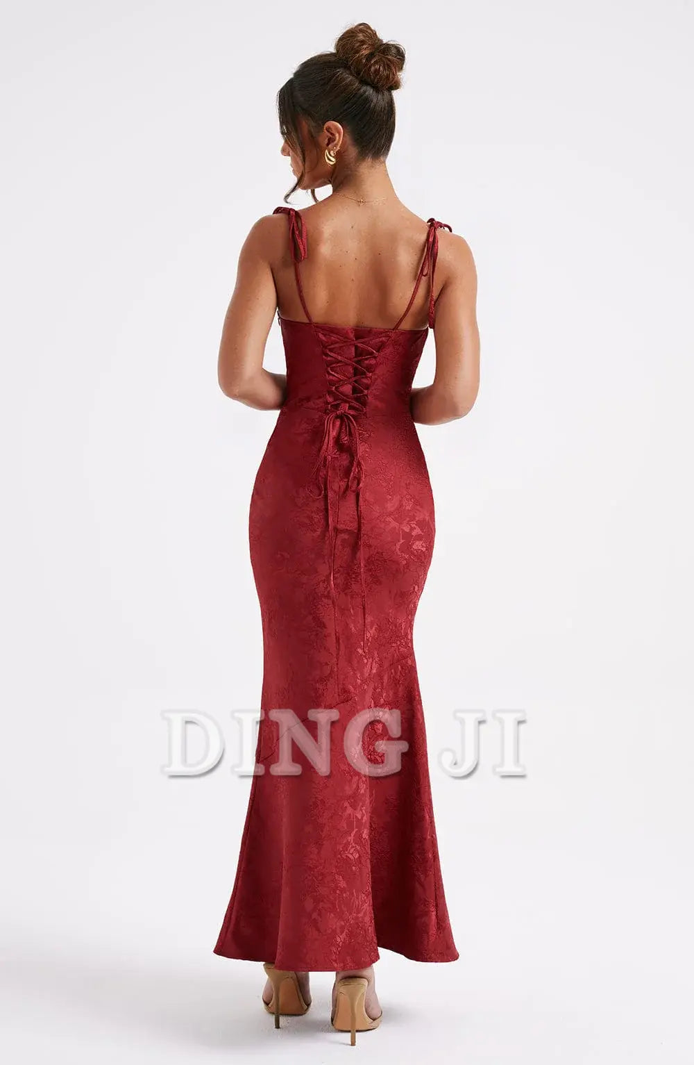 DingJiDress Prom Dresses Cowl Neck Jacquard Lace up Elegant Dresses High Quality Dress Formal Wear Dresses Wedding Guests Dresses