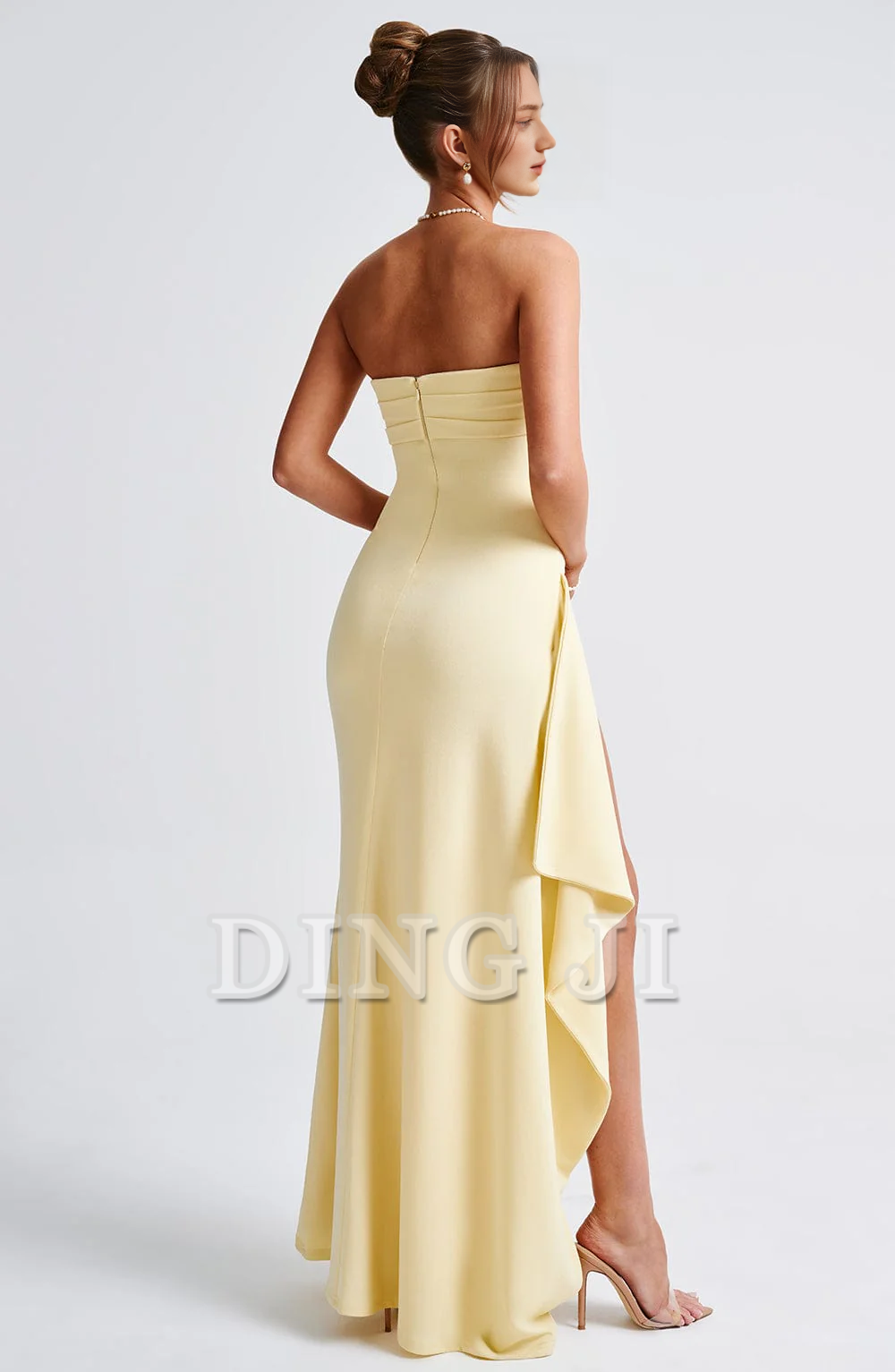 DingJiDress Prom Dresses Strapless Ruched Thigh high split Exquisite Dresses Wedding Guests Dresses