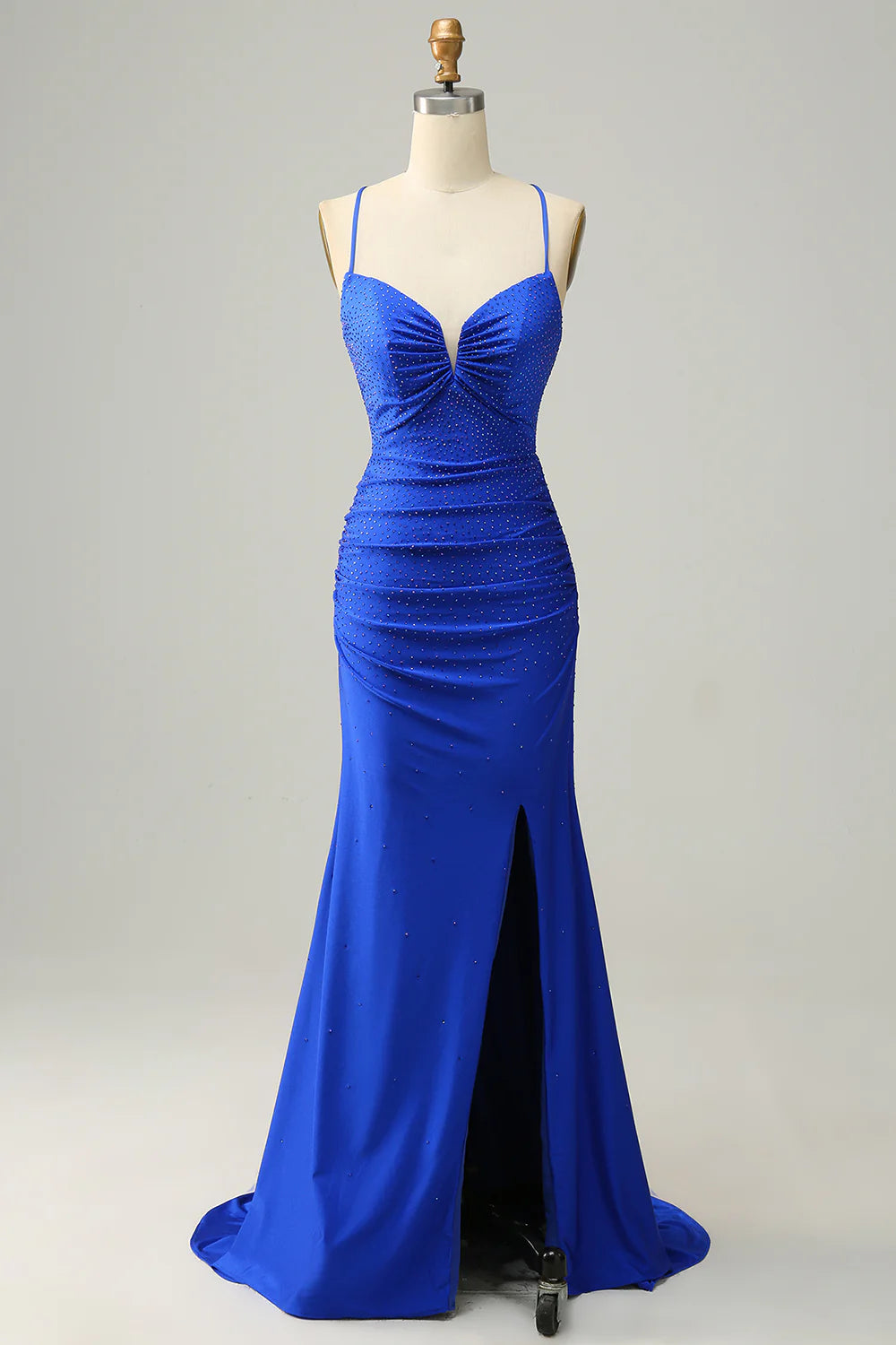 DingJiDress Mermaid Spaghetti Straps Royal Blue Long Prom Dress with Beading