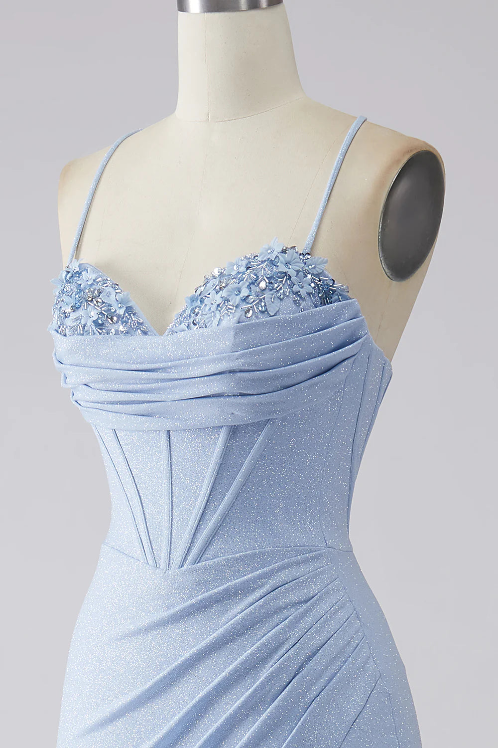 DingJiDress Light Blue Sparkly Mermaid Prom Dress with Slit