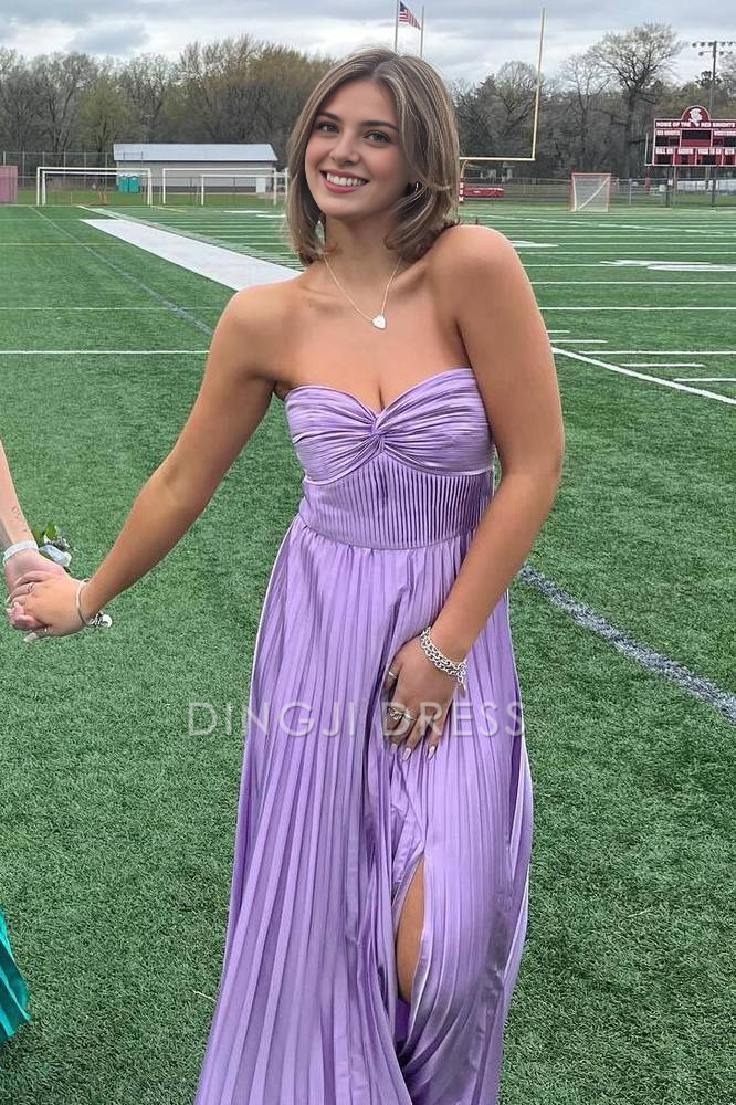 DingJiDress Formal Dress Elegant A-Line Sweetheart Strapless Pleated With Slit Fashion Prom Dress