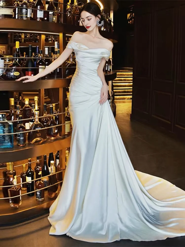 DingJiDress Formal Women's Dresses Off The Shoulder Mermaid Cultivate oneself Long Luxury Wedding Dress