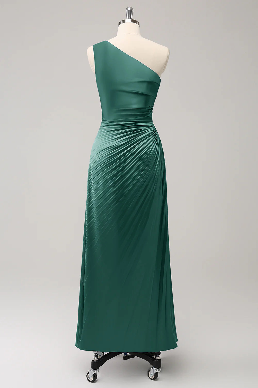 DingJiDress Dark Green Evening Dress Sheath One Shoulder Satin Long Bridsmaid Dress